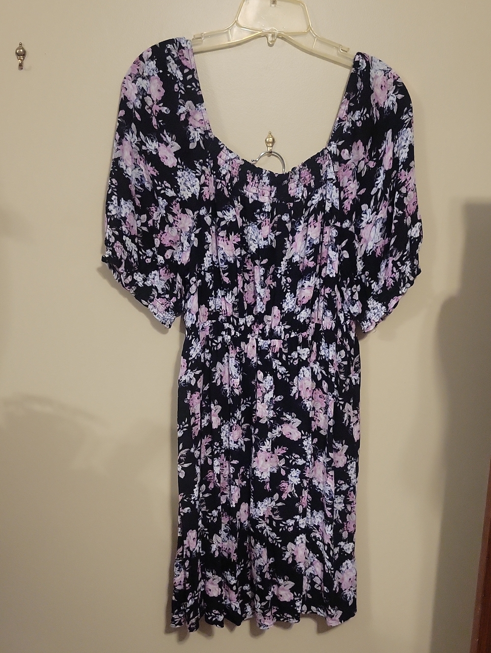 WallFlower Floral Off-Shoulder Midi Dress in Black and Lavender XL
